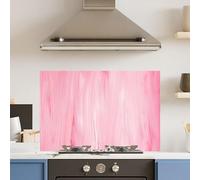 Premium 90 x 60cm Pink Brush Stroke 6mm Glass Toughened Kitchen Splashback