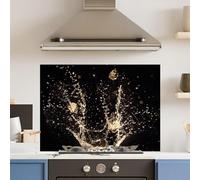 Premium 90cm x 65cm Champagne Splash Glass 6mm Kitchen Splashback Heat Resistant Toughened Polished Edges - Back Splash Back Coloured Hob Painted Tempered Splashback