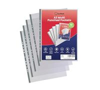 Premium A3 Portrait Punched Pockets - Strong 90 Micron Transparent Poly Wallets, Crystal Clear Sheet Protectors, Reinforced Multi-Punched Spine, Durable and Acid-Free (Pack of 50) (Lotus)