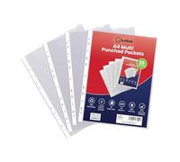Premium A4 Punched Pockets - Pack of 5 | Strong 45 Micron Transparent Poly Wallets - Glass Clear Sheet Protectors Sleeve for Documents, Photos & Presentation - Durable & Eco-Friendly (Lotus)
