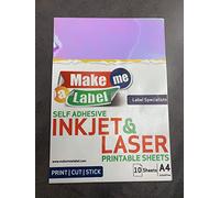 Premium A4 Rainbow Holographic Vinyl Self Adhesive Inkjet & Laser Printable Sticker Sheets - 20 Sheets