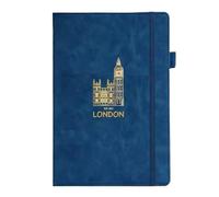 Premium A5 Thermo PU Leather Journal Notebook - London Souvenir Skyline Blue Notebook - 192 Pages, Pen Loop, Rear Pocket & Bookmark, London Eye, Big Ben & Tower Bridge Travel Notebooks (Big Ben, Blue)