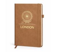 Premium A5 Thermo PU Leather Journal Notebook, London Souvenir Skyline Brown Notebooks, 192 Pages, Pen Loop, Rear Pocket & Bookmark, London Eye, Big Ben & Tower Bridge Travel Notebook, Brown
