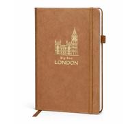 Premium A5 Thermo PU Leather Journal Notebooks, London Souvenir Skyline Brown Notebook, 192 Pages, Pen Loop, Rear Pocket & Bookmark, London Eye, Big Ben & Tower Bridge Travel Notebook, Brown