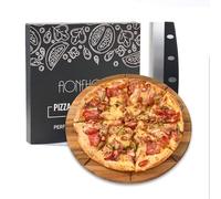 Premium Acacia Pizza Wood Cutting Board with Rocker Pizza Cutter Ideal Pizza Slicer & Serving Board for Perfect Slices Serving Kitchen 13.38"L x 13.38"W Charcuterie Oven Boards