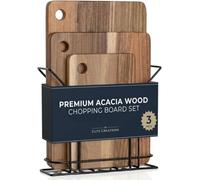 Premium Acacia Wooden Chopping Board Set with Stand - 3 Thick Wood Chopping Boards & Cutting Board for Meat, Vegetables, Cheese, Bread - Serving Board, Charcuterie Board, Wooden Tray