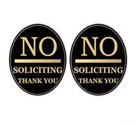 Premium Acrylic Door Signs With Gold Lettering No Soliciting Reminder Plaque For Home Office Front Door Weather Resistant Self-Adhesive 12.5x10cm Black Gold 2 Pack
