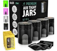 Premium Airtight Glass Storage Jars 180/120ml with 69% Humidity Control 4 Packs - UV Air Tight Jars with Child-Resistant Lid - Airtight Jar Container, Air Tight Storage,Storage Jars for Herb/Spice