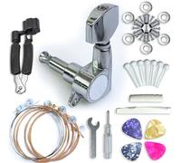 Premium All-Metal Closed-Back Guitar Tuning Peg Set of 6 (3L+3R) +Red Copper Strings Bridge Pins & Nut for Acoustic Guitar, Includes Installation Tools (Square-head)