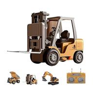 Premium Alloy Mini Rc Construction Set- Forklift, Excavator & Dump Truck, Mini Rc Excavator and Dump Truck for Kids & Adults (Gold - C)