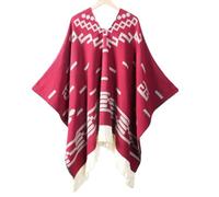 Premium Alpaca Wool Poncho, Western Cowboy Pullover Ethnic Style, Soft Warm Durable Unisex Cape Costume Sweater Cloak(Red)