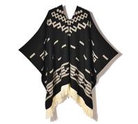 Premium Alpaca Wool Poncho, Western Cowboy Pullover Ethnic Style, Soft Warm Durable Unisex Cape Costume Sweater Cloak(Black)