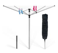 Premium Aluminium 4 Arm 50M Rotary Airer Washing Line Dryer, Outdoor Drying Rack Clothes Airers | Lightweight | Anti-rust | Adjustable Height 120-180cm | Ground Spike | Cover | Rotating Laundry Airer