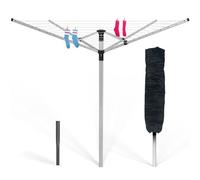 Premium Aluminium 4 Arm 50M Washing Line, Adjustable in Height 120-180cm,Heavy Duty Dryer with Ground Spike and Cover, Clothes Dryer Laundry Airer for Outdoor