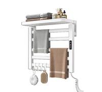 Premium Aluminum Alloy Electric Heated Towel Rack - Digital Display 1-9 Hour Timer Adjustable Temperature IPX4 Waterproof Wall-Mounted Ideal for Bathroom Hotel & Salon White