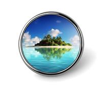 Premium Aluminum Alloy Round Badge, Beautiful Island in The Sea Brooch Gifts Accessories Lightweight Metal Emblem for Men Women, Durable & Fashionable Lapel Pin for Hat, Jacket, Backpack