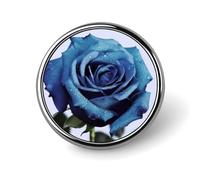 Premium Aluminum Alloy Round Badge, Blue Rose Blooms Brooch Gifts Accessories Lightweight Metal Emblem for Men Women, Durable & Fashionable Lapel Pin for Hat, Jacket, Backpack