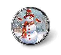 Premium Aluminum Alloy Round Badge, Christmas Snow Man and Birds Brooch Gifts Accessories Lightweight Metal Emblem for Men Women, Durable & Fashionable Lapel Pin for Hat, Jacket, Backpack