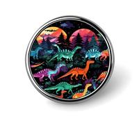 Premium Aluminum Alloy Round Badge, Colorful Dinosaurs Brooch Gifts Accessories Lightweight Metal Emblem for Men Women, Durable & Fashionable Lapel Pin for Hat, Jacket, Backpack