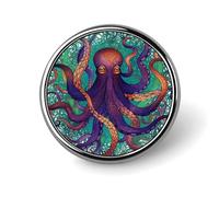 Premium Aluminum Alloy Round Badge, Colorful Octopus Brooch Gifts Accessories Lightweight Metal Emblem for Men Women, Durable & Fashionable Lapel Pin for Hat, Jacket, Backpack