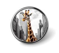 Premium Aluminum Alloy Round Badge, Giraffe in New York Brooch Gifts Accessories Lightweight Metal Emblem for Men Women, Durable & Fashionable Lapel Pin for Hat, Jacket, Backpack