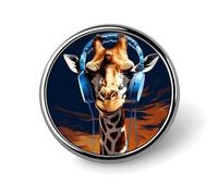 Premium Aluminum Alloy Round Badge, Giraffe Wearing Headphones Brooch Gifts Accessories Lightweight Metal Emblem for Men Women, Durable & Fashionable Lapel Pin for Hat, Jacket, Backpack