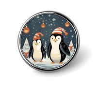 Premium Aluminum Alloy Round Badge, Merry Christmas Penguins Brooch Gifts Accessories Lightweight Metal Emblem for Men Women, Durable & Fashionable Lapel Pin for Hat, Jacket, Backpack