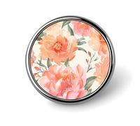 Premium Aluminum Alloy Round Badge, Peach Peony Brooch Gifts Accessories Lightweight Metal Emblem for Men Women, Durable & Fashionable Lapel Pin for Hat, Jacket, Backpack