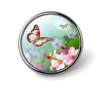 Premium Aluminum Alloy Round Badge, Spring Butterfly and Flower Brooch Gifts Accessories Lightweight Metal Emblem for Men Women, Durable & Fashionable Lapel Pin for Hat, Jacket, Backpack