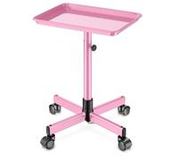 Premium Aluminum Pink Salon Tray on Wheels -Adjustable Tattoo Trolley Cart | Durable aluminum. Adjustable tray. Gold smooth - rolling wheels. Multipurpose for salon, spa, clinic. Easy - maneuver trolley