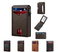 Premium Aluminum RFID Blocking Minimalist Wallet for Men - Pop-Up Card Access, Id Window, Leather Slots Credit Card Holder
