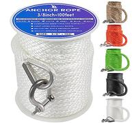 Premium Anchor Rope 100 ft x 3/8 inch, Solid Braid MFP Anchor Line Marine Rope with Thimble & Shackle - White