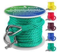 Premium Anchor Rope 50 ft x 3/8 inch, Solid Braid MFP Anchor Line,Boat Rope with Thimble & Shackle - Malachite Green