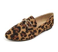 Premium Animal Print Shoes for Women, Soft Suede Leopard Loafers Elegant Comfortable Cheetah Print Slip-On Flats for Office & Dress (Brown,7.5)