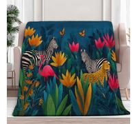 Premium Animal Zebra Leopard Flowers Printed Blankets, Super Soft Flannel Plush Cozy Lightweight Dark blue Throw Blanket for Baby Kids Boys Girls 39 × 52 inch - Baby Size