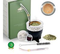 Premium Argentina-Uruguay Yerba Mate Cup and Bombilla Set, Organic Gourd Tea Mug with Steel Straw (Bombilla) and Cleaning Brush, Handcrafted for Loose Leaf Yerba Mate Tea - Imperial Version