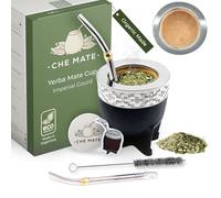 Premium Argentina-Uruguay Yerba Mate Cup and Bombilla Set, Organic Gourd Tea Mug with Steel Straw (Bombilla) and Cleaning Brush, Handcrafted for Loose Leaf Yerba Mate Tea - Imperial Version