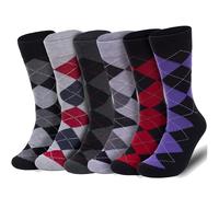 Premium Argyle Dress Socks for Men, Classic and Fun Cotton Socks, 3 Pair Set with Gift Box, 6 Pairs Elegant Collection, One Size