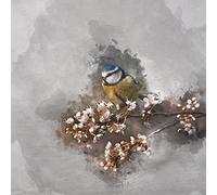 Premium Art Animal Digital Printed Cotton Rich Linen Look Quilting Craft Project Cushion Bag Making Furnishing Upholstery Fabric Material | per Panel (Blue Tit Art)