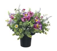 Premium Artificial Grave Flowers - 25cm Pink Pansy With Lavender & Daisy x16 | Memorial Vase Pot