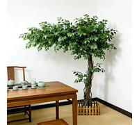 Premium Artificial Green Leaf Tree For Living Room Office, Realistic Silk Banyan Ficus Foliage, Large Potted Faux Plant For Interior Exterior Yard Scenery Decor(1mX0.6m)