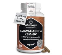 Premium Ashwagandha KSM-66® 9000 mg (15:1), Organic Root Extract with 5% Withanolides, High Potency, Only 1 Capsule Daily, Vegan, No Additives