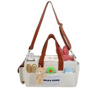SMILEY BABY White Caddy Diaper Bag, Baby Storage Basket For Diapers, Nursery Diaper Organizer, Gift For Baby, large organizer for baby essential boys/girls, bag with leather handles shoulder starps