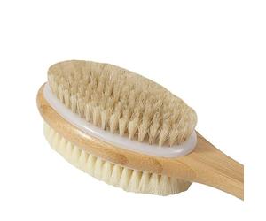 Premium Bamboo Bath Body Brush with Two Sided Natural Bristles - Long Handle Back Scrubber for Shower & Dry Brushing, Exfoliating & Massage