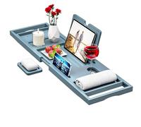 Premium Bamboo Bath Tray Caddy - Extendable Bath Caddy Tray, Wine Glass Holder, Device (Tablet, Kindle, iPad, Smart Phone) Tray for a Home-Spa Experience - Fits Most Bath Sizes