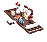Premium Bamboo Bath Tray Caddy - Extendable Bath Caddy Tray, Wine Glass Holder, Device (Tablet, Kindle, iPad, Smart Phone) Tray for a Home-Spa Experience - Fits Most Bath Sizes