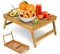 Premium Bamboo Bed Tray Table with Foldable Legs & Handles - Multipurpose Breakfast in Bed Tray, Lap Desk for Sofa, Eating, Laptop, Serving & Snack Table - Natural Wooden Finish (Wood)