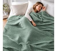 Premium Bamboo-Cotton Waffle Weave Blanket, Bamboo Cooling Waffle Blanket, Breathable Summer Blankets, Lightweight Summer Comforter, Cooling Blankets for Hot Sleepers, Refreshed (Green, 79" x 90")