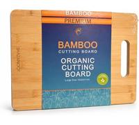 Premium Bamboo Cutting Board for Kitchen | Wooden Chopping Board with Juice Groove & Handle |Durable Chopping Block for Meat, Vegetables, Fruits & Serving Platter (33 x 24 cm)- Pack of 3