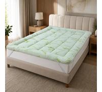 Premium Bamboo Mattress Topper, 10cm Extra Thick 1000 GSM Microfiber Filling, Cooling Bamboo Viscose Breathable Hypoallergenic Bed Topper with Elastic Corner Straps (Single)